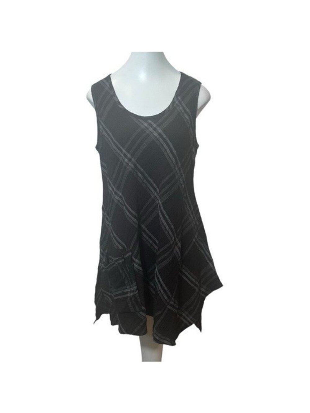 Soft‎ Surroundings S Tunic Top Sleeveless Lagenlook Plaid Asymmetrical Artsy